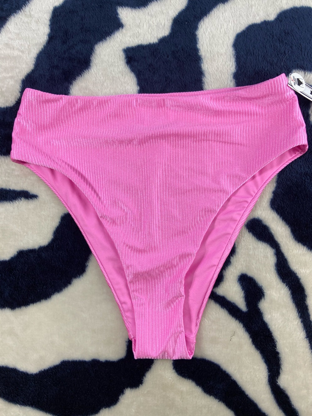 NWT Victoria's Secret High Waist Shiny Pink Ribbed Bikini Cheeky Bottoms Medium